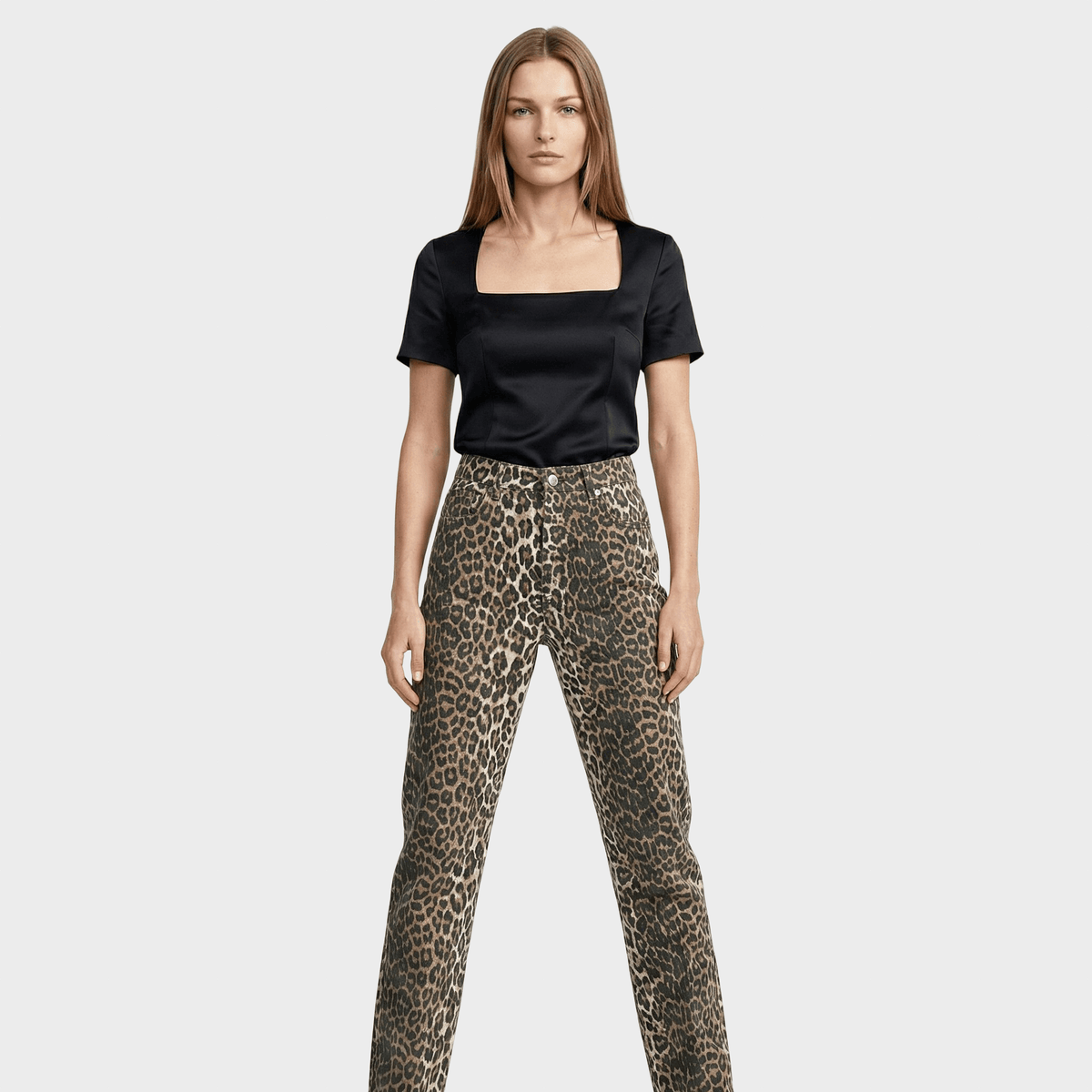 Carina™ - Retro džinsai su leopardų raštu