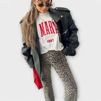 Carina™ - Retro džinsai su leopardų raštu