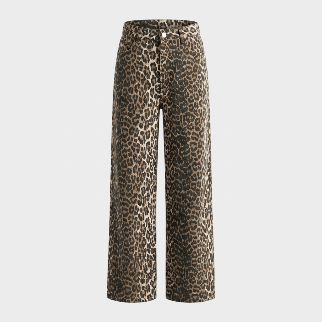 Carina™ - Retro džinsai su leopardų raštu